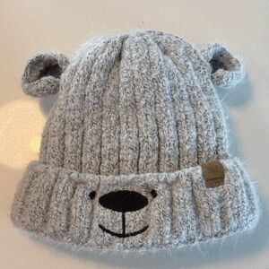 Gray Knit Bear Beanie